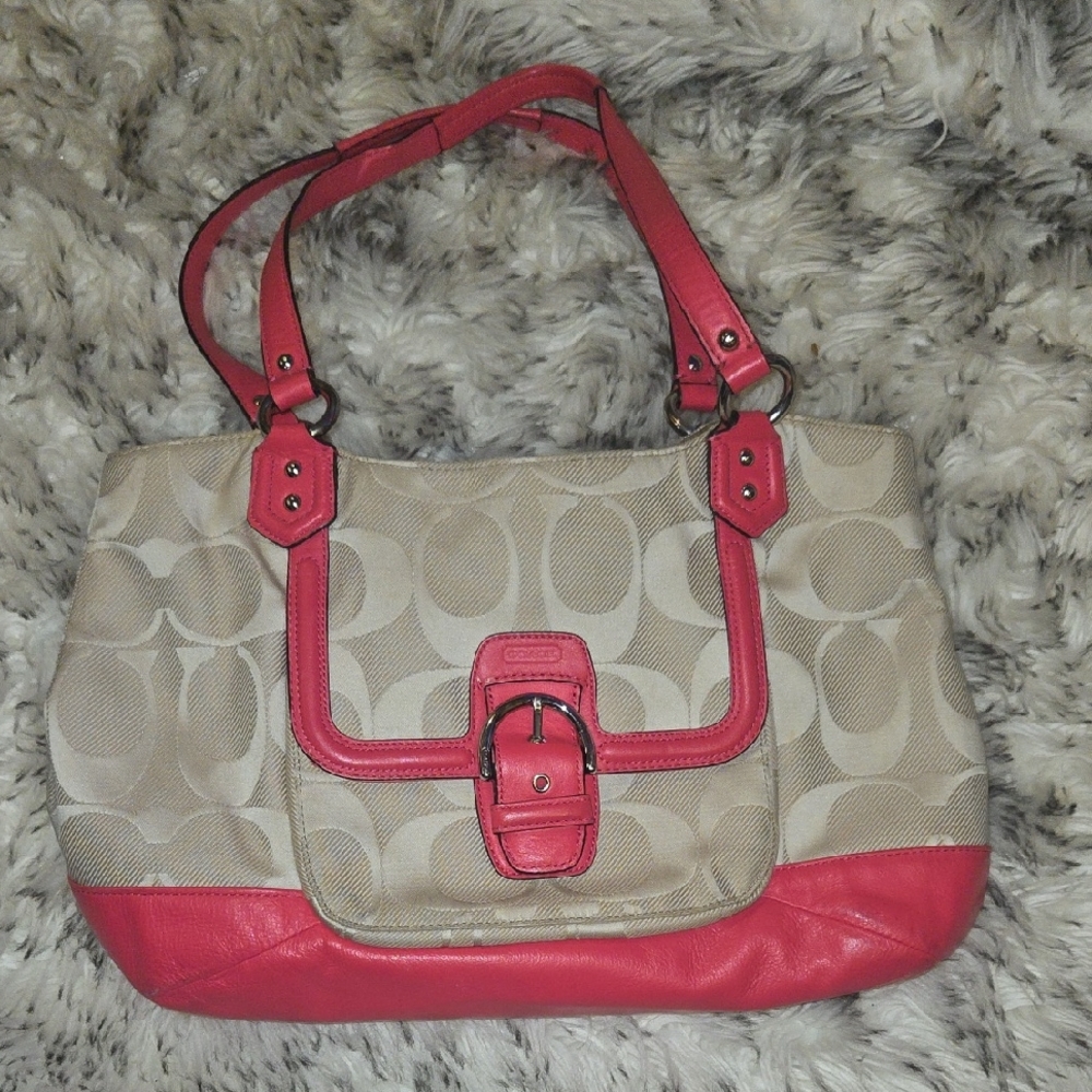 Coach Beige and Pink Shoulder Bag